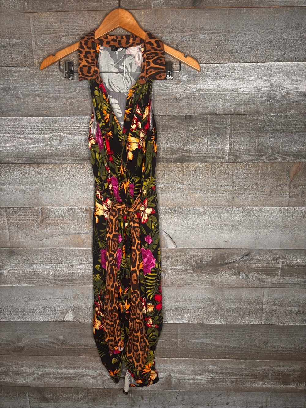 Venus Floral & Leopard tropical Print Sleeveless tie Dress - vacation